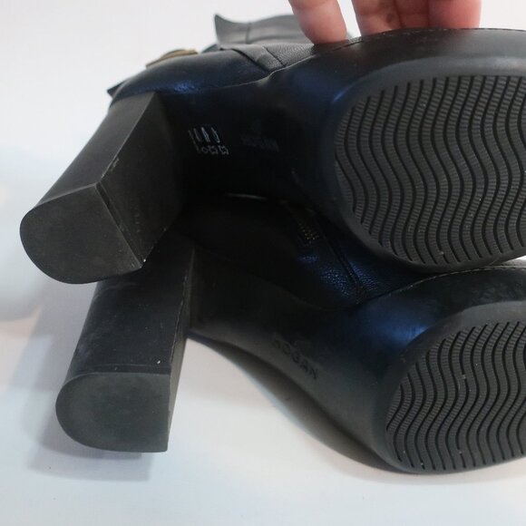 Authentic Womens Hogan Black Leather Platform Block Heel Zip Booties 40 US/10 - Picture 9 of 16